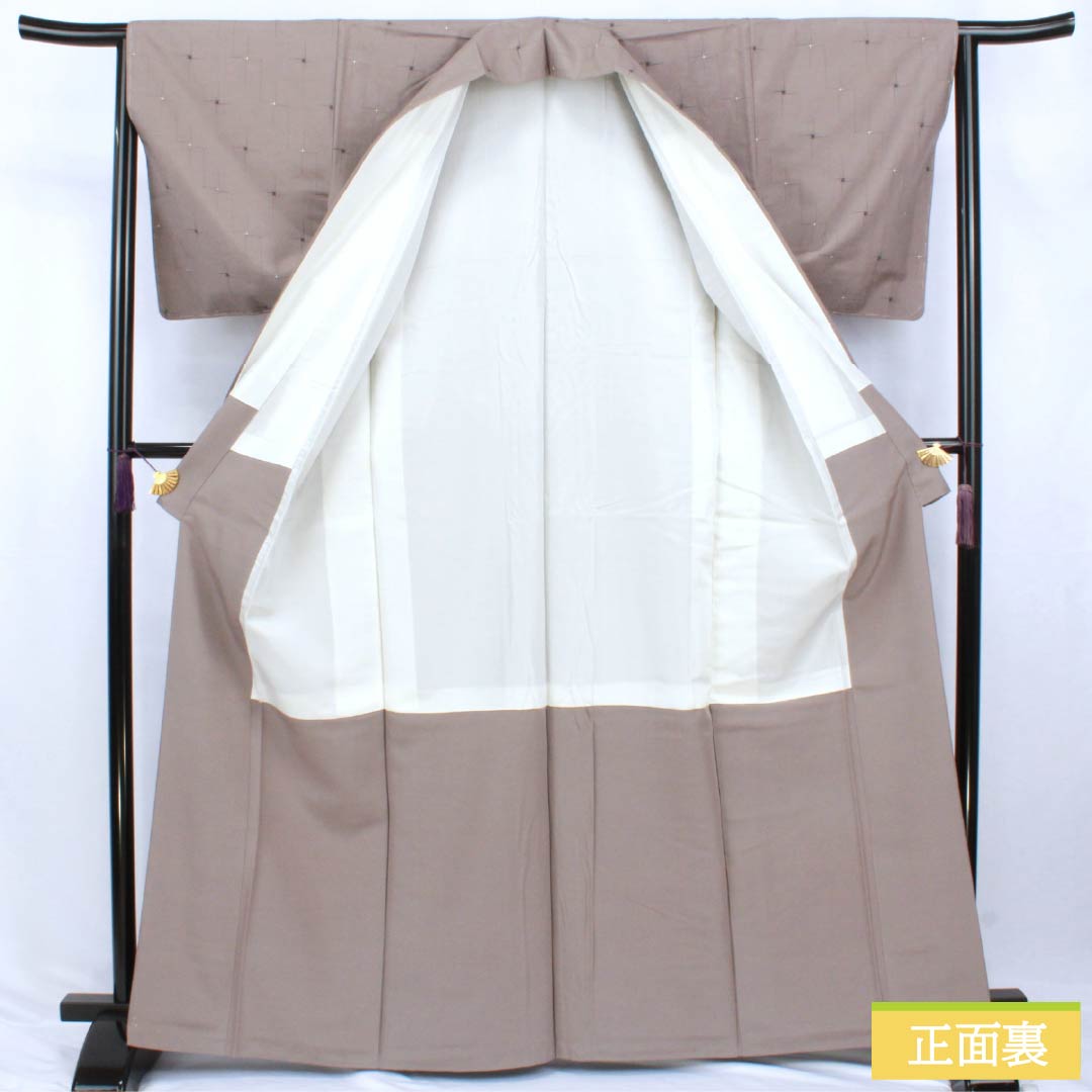 Tsumugi Silk S Rank Length 165.5cm Sleeve Length 64cm Akunezumi-iro Geometric Pattern With basting thread Lined Gray 1116005002522