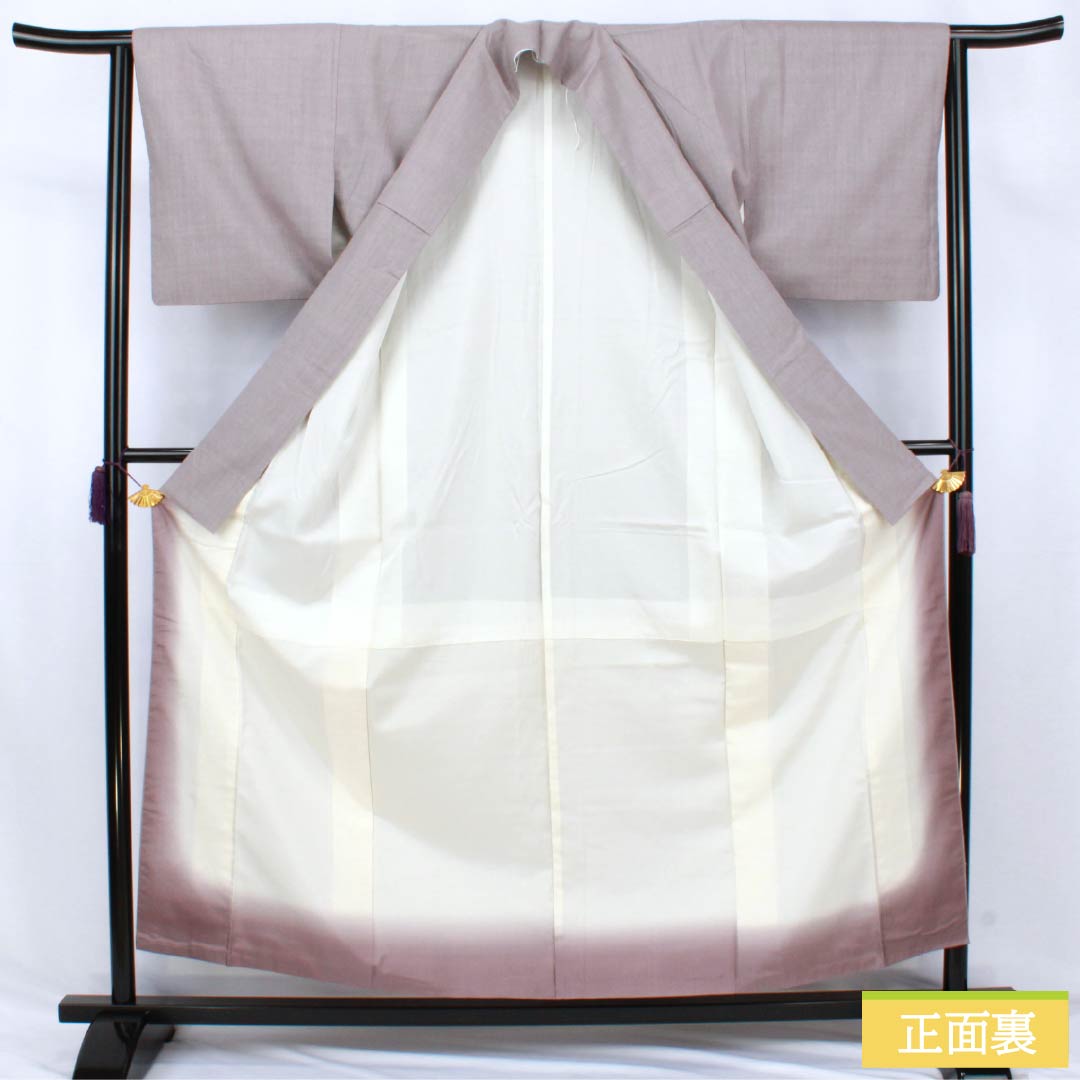 Solid color kimono, pure silk, Rank A, length 155.5cm, sleeve-to-sleeve 63cm, dull purple, one crest (ivy), true silk pongee, lined, purple tones, 1114002673320