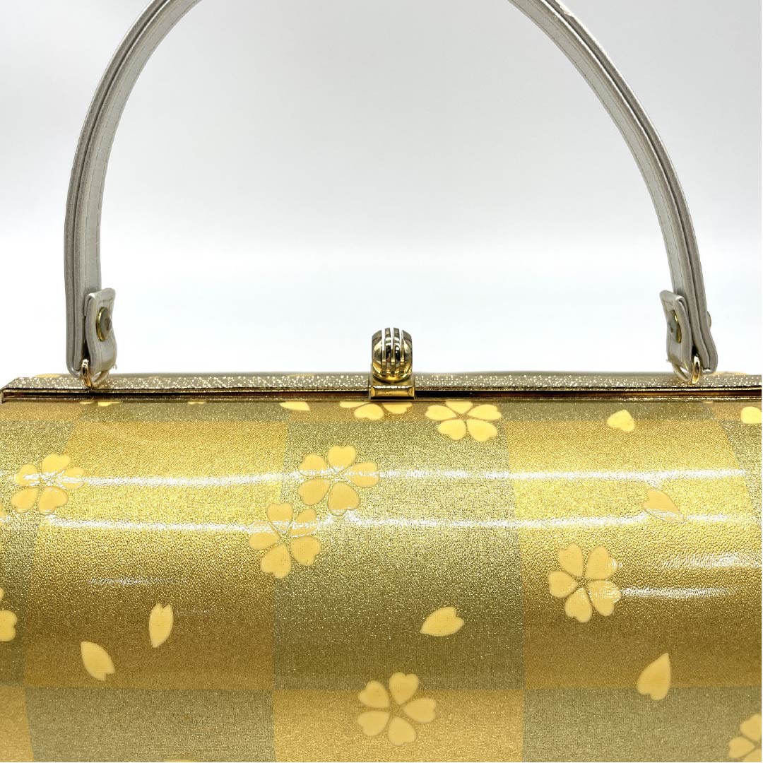 Formal Japanese style bag, gold color (kin-iro) for furisode, cherry blossom, floral pattern, gold, S rank, 113900013221