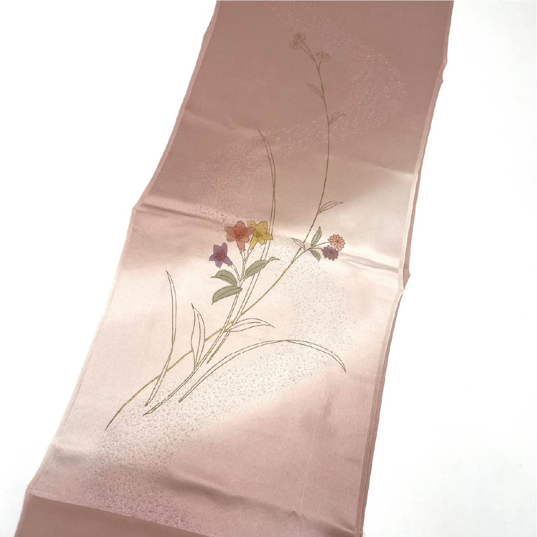 S-Rank Silk Obiage (Semi-Formal) in Modern Colors with Floral Pattern, Approximately 173cm Long, 30cm Wide, Pink, Product Number: 1136002362913