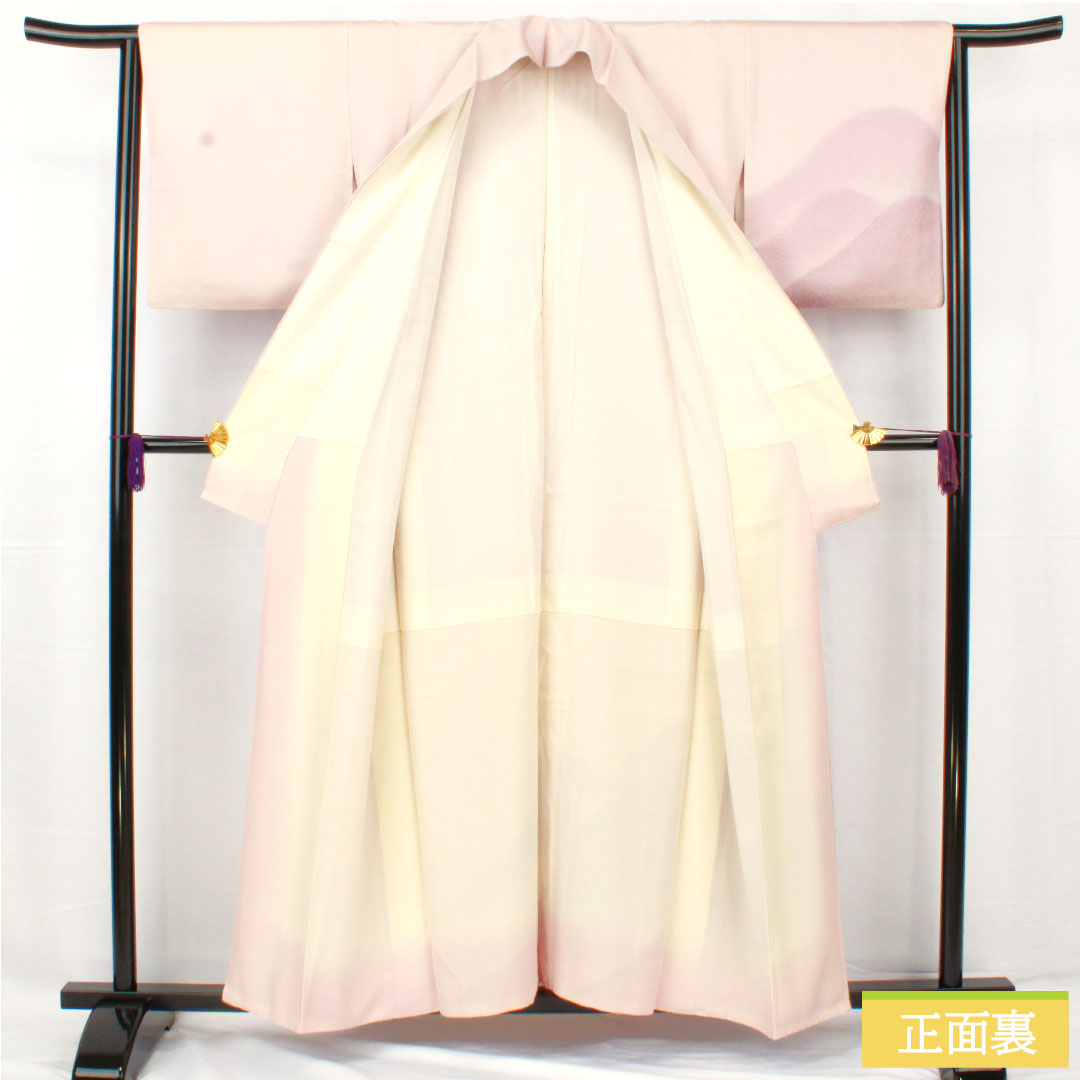 Homongi, pure silk, lined, length 157cm, sleeve length 63cm, cherry blossom color, Kyo-Yuzen, crane, A rank, purple, 1112005523320