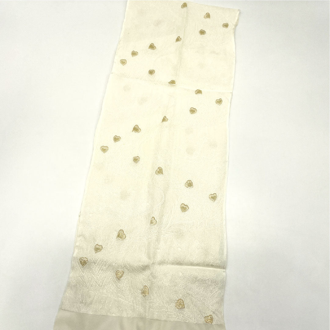 Used - Excellent Condition - Obiage and Obijime Set, Pure Silk, Rank B, Unohana-iro (off-white), For Tomesode, Pure Gold, Peacock Feather Pattern, Length approx. 152cm, Width approx. 1.8cm, Formal, White-toned, 1141000414311