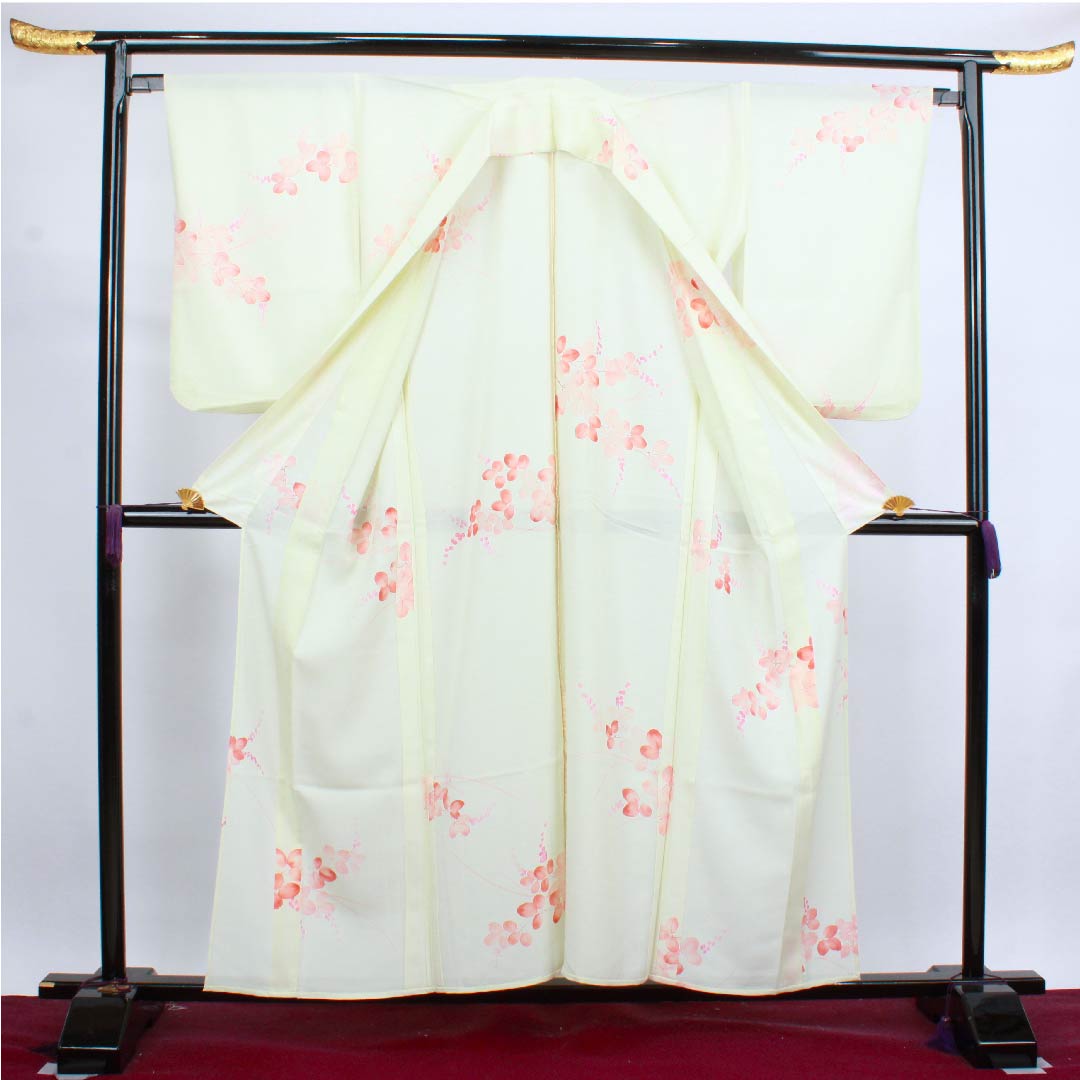 Summer pure silk komon length 157.5cm sleeve length 64.5cm white lily colored bush clover silk B rank cream color 1132000044315
