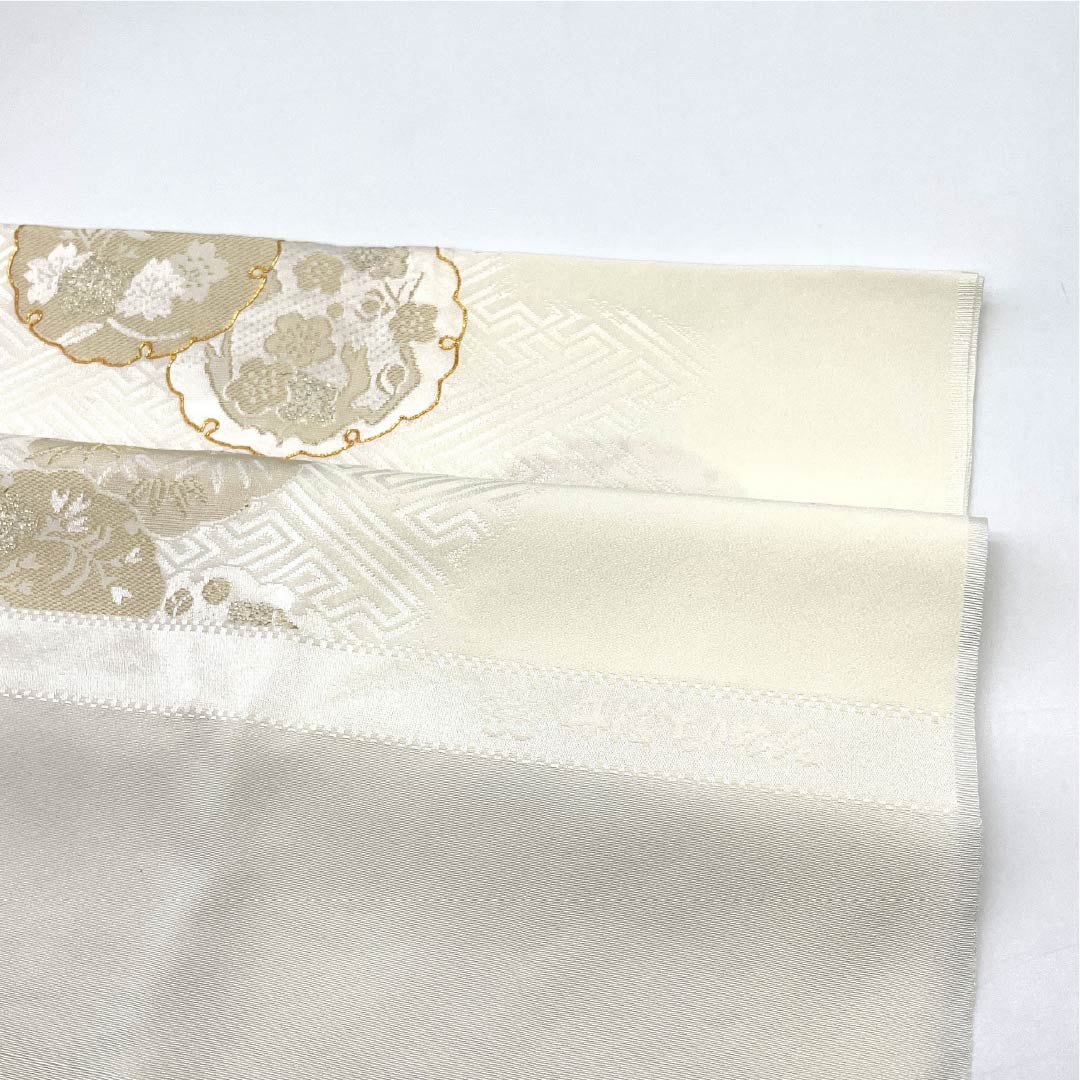 帯揚げ 正絹 Sランク フォーマル 乳白色（にゅうはくしょく） 丹後ちりめん 雪輪 金駒刺繍 長さ約170cm 幅約29.5cm 白系 1136004652911