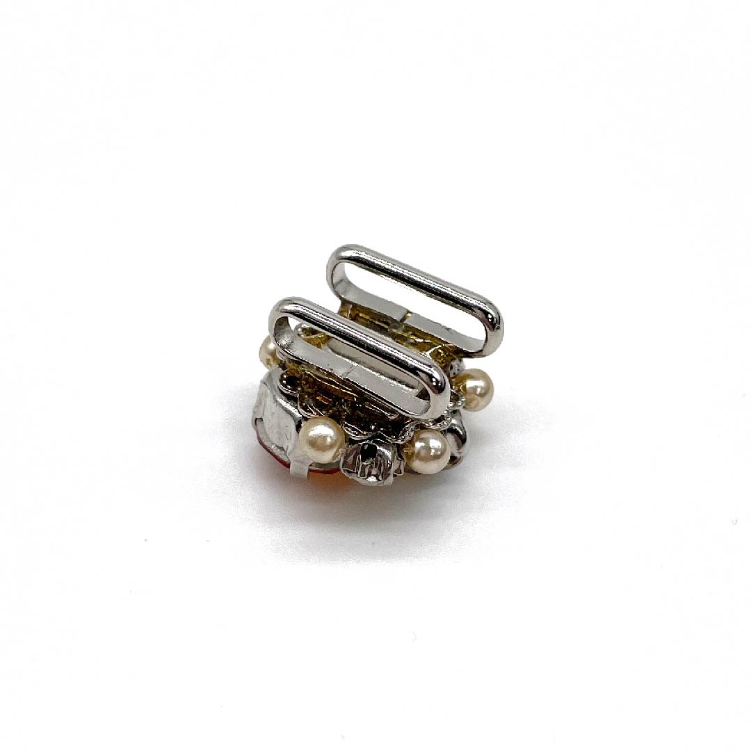 (New old stock) Obi clasp, other casual items, rhinestones, pearls, length approx. 2cm, width approx. 2cm, rank S, orange, 1137000832926