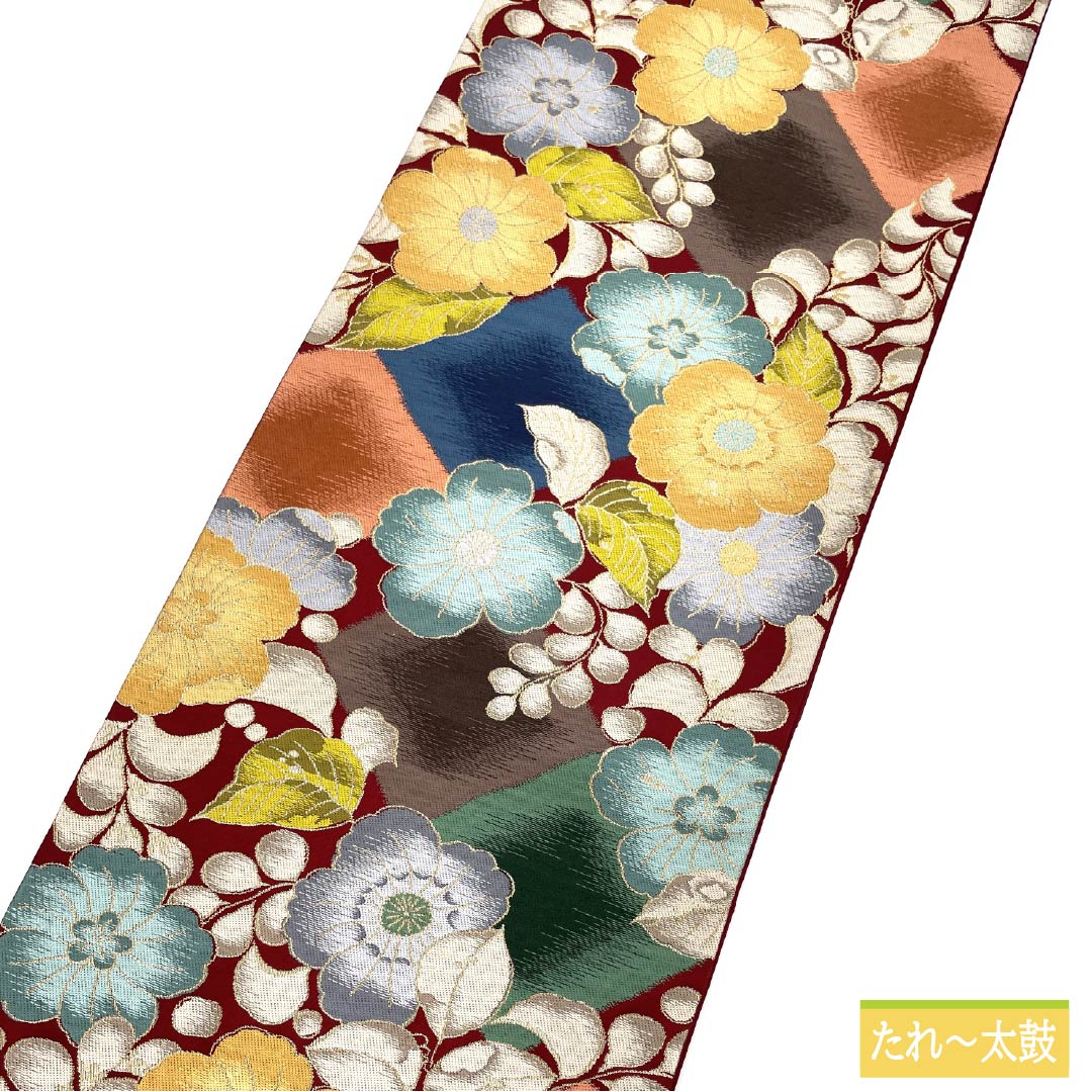 A fukuro obi (sash) made of pure silk, deep scarlet, for long-sleeved kimono, Shirayaen Oba, floral pattern, for tomesode, obi length 426cm, A rank, six-pass, formal, vermilion, 1123013873316