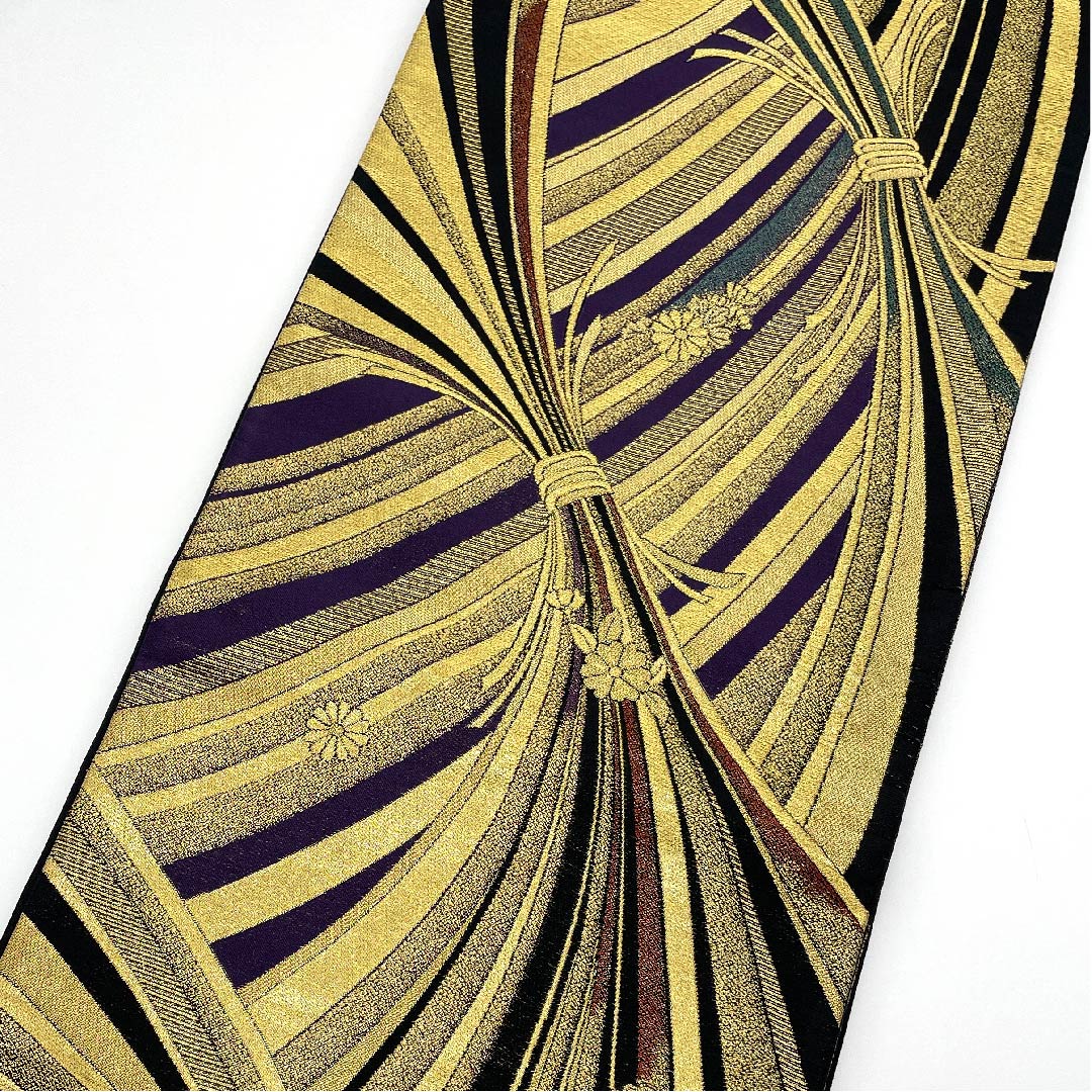 Fukuro Obi, Gold, Bundled Noshi, Cherry Blossom, Chrysanthemum, Length 440cm, Pure Silk, A Rank, Six-way, Formal, Gold, 1123005983321