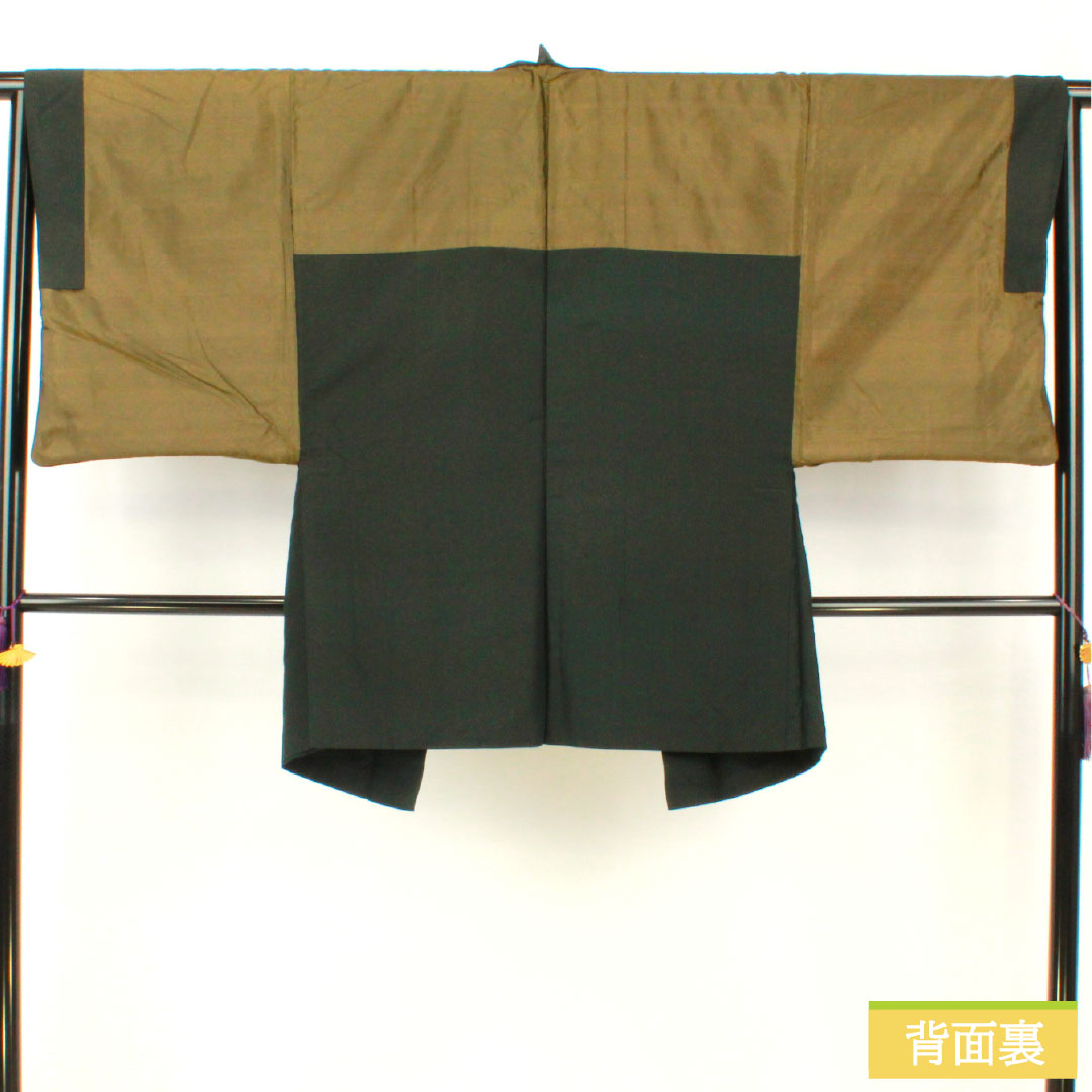 Men's silk S-rank kimono, length 88cm, sleeve length 66cm, rusty iron color (sabi-tui), green tsumugi fabric, product number 1119001642119