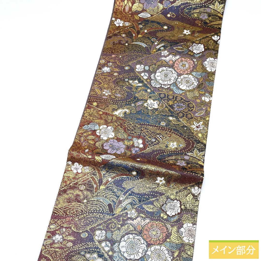 【未仕立】袋帯 正絹 Sランク 半色（はしたいろ） 辻ヶ花 切り嵌め風   帯丈436cm 六通 セミフォーマル 紫系 1123009932320