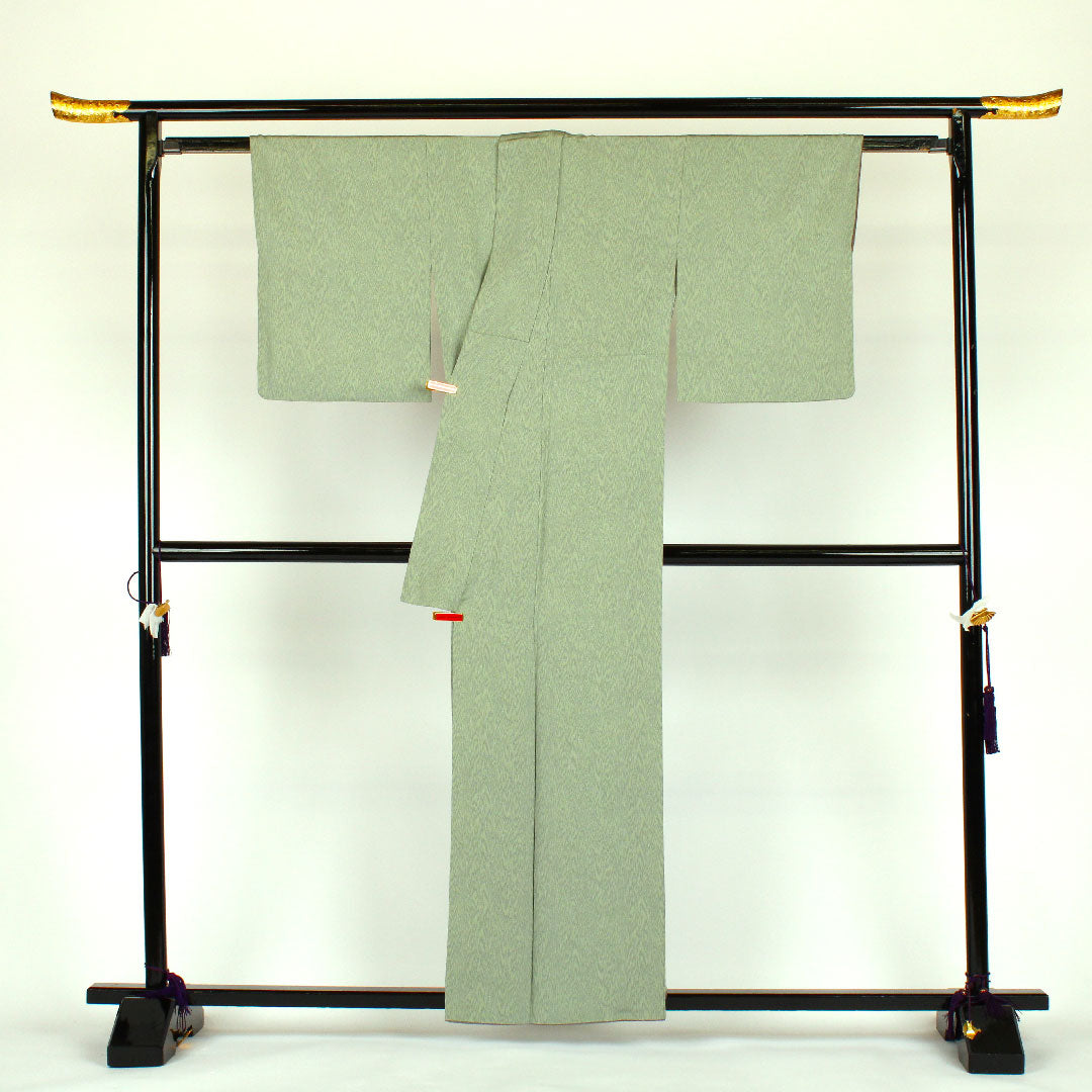 Komon, Length 160cm, Sleeve length 63cm, Awase, Geometric pattern, Pure silk, A rank, Green, 1115000233319