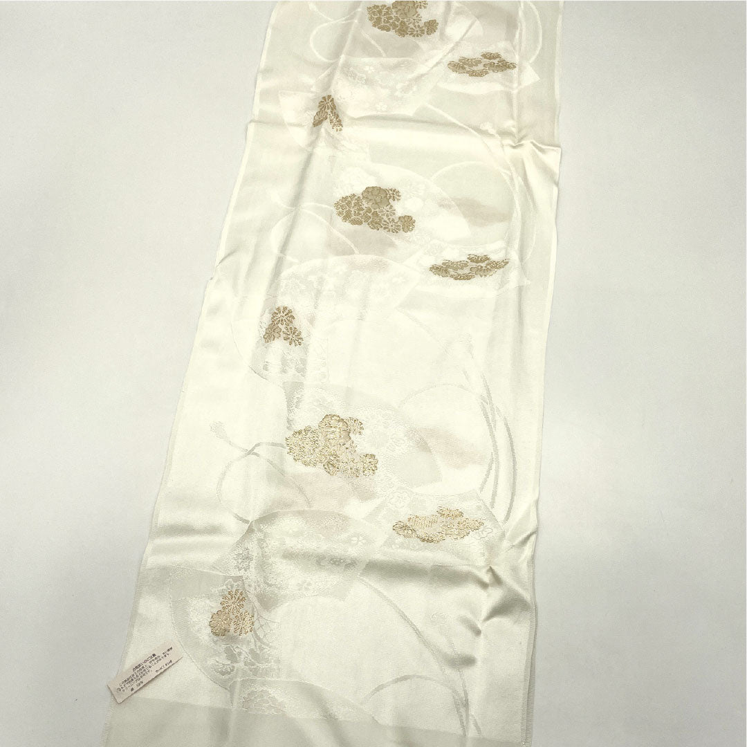 Unused: Obiage and Obijime Set, Pure Silk, NEW Rank, White, for Tomesode Kimono, Classic Fan Pattern, Length approx. 162cm, Width approx. 1.7cm, Formal, White Color Scheme, 1141000401311