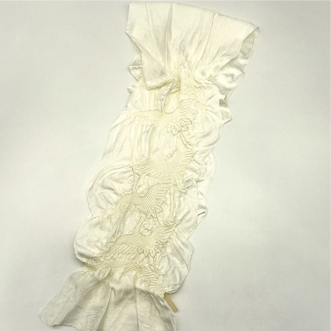 (New Old Stock) Obi-jime and Obi-age Set, Pure Silk, NEW Rank, Milky White, For Tomesode, Shibori, Classic Pattern, Length approx. 156cm, Width approx. 1.5cm, Formal, White-toned, 1141000391311