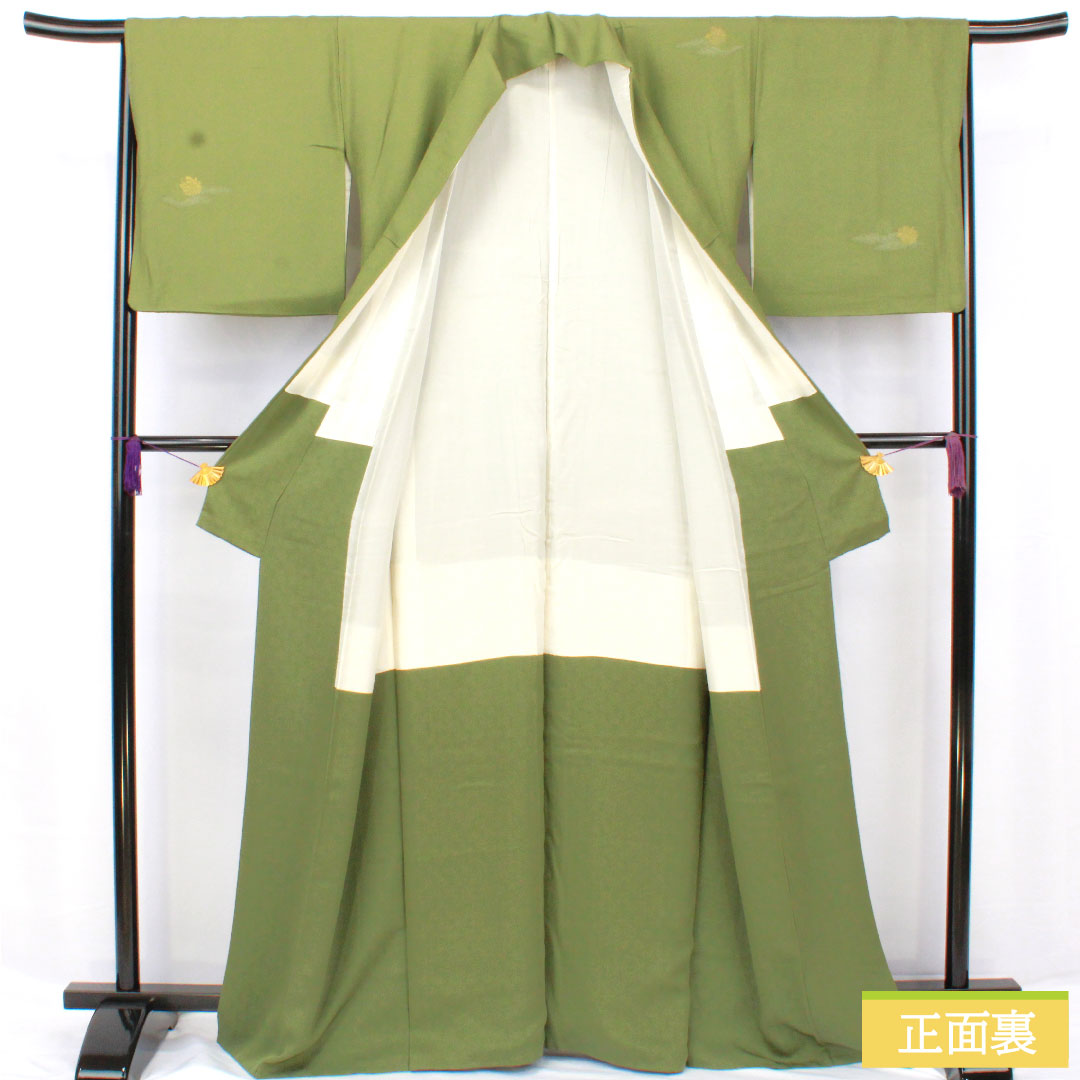 Plain color, pure silk, length 164.5cm, sleeve length 65cm, green robe embroidery, one crest, swallowtail butterfly, lined, S rank, green, 1114002012419
