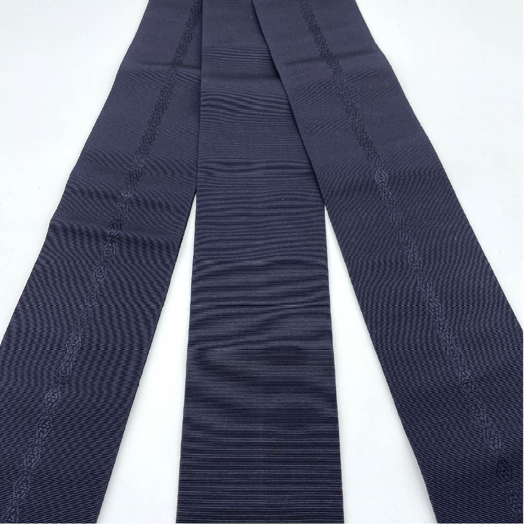 (Unmade) Square obi, pure silk, dark blue, Hakata weave, Kenjo pattern, obi length 420cm, width 9.5cm, S rank, navy blue, 1134000372918