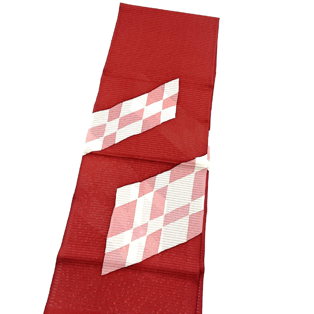 (Like New) Silk Obiage (Sash) - New Rank, Casual, Crimson, Summer, Diamond-Shaped, Length: Approx. 178cm, Width: Approx. 27.5cm, Red, Item Number: 1136001561912
