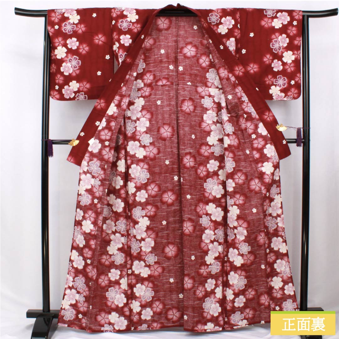 Cotton Yukata, Length 164cm, Sleeve Length 65cm, S Rank, Single Layer, Deep Scarlet Red, Pink, 1118006412412