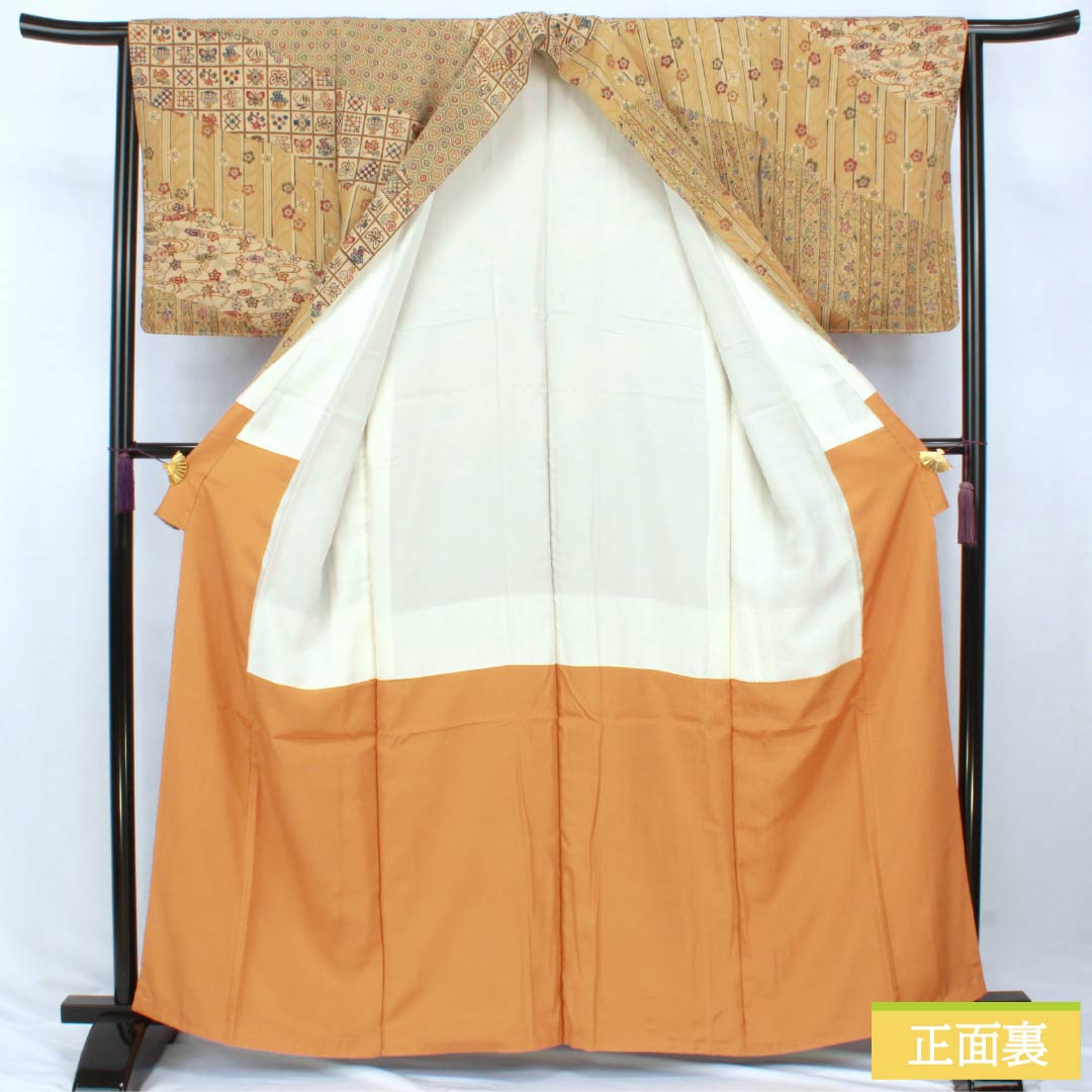 訪問着 正絹 Sランク 袷 身丈161.5cm 裄丈64.5cm 土布色（トウプースーいろ） 小麦色（こむぎいろ） 京紅型 型染 玄匠 古典柄 ベージュ系 1112007622425