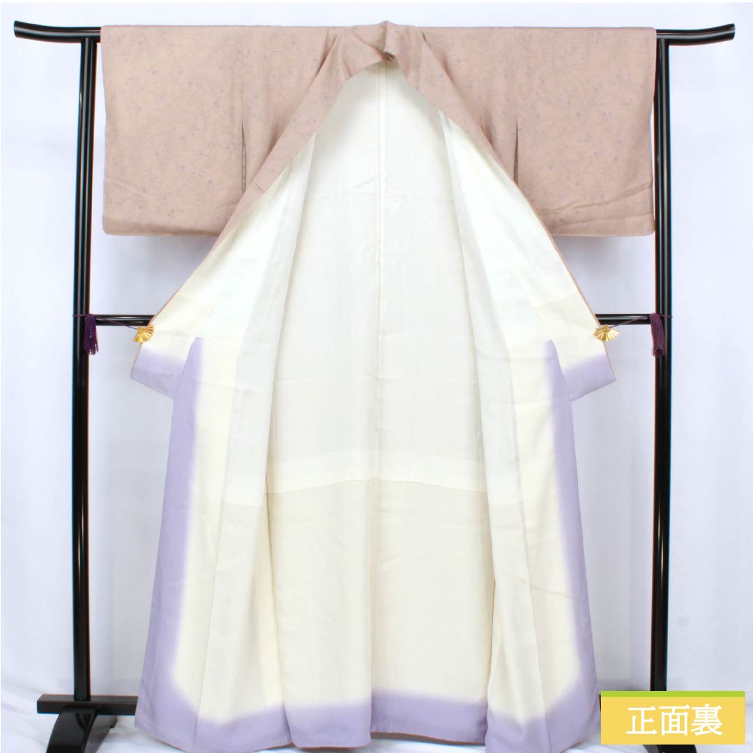 小紋 正絹 Sランク 身丈164cm 裄丈63cm 袷 惚色（ぼけいろ） 草花模様 しつけ糸付き   ベージュ系 1115007362425