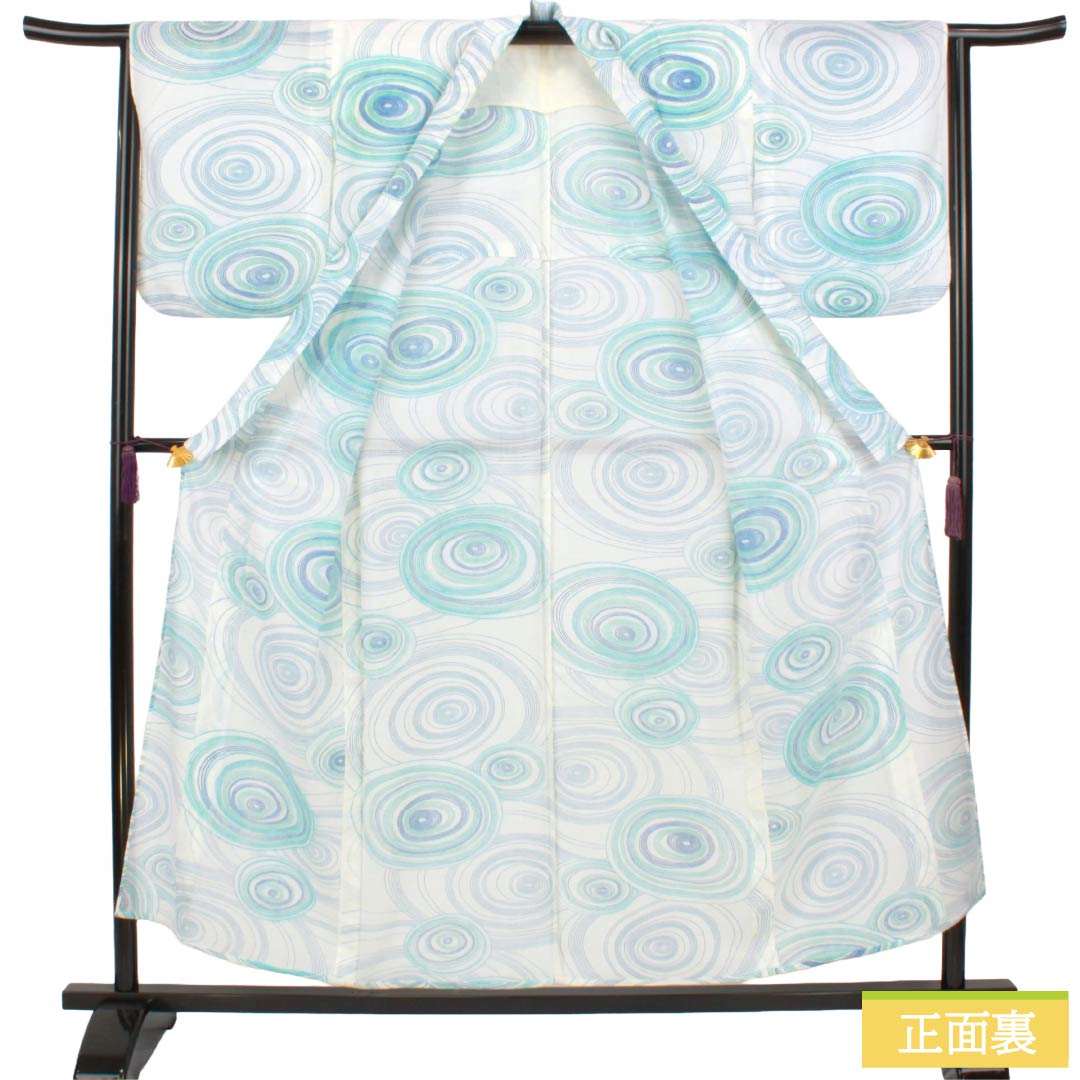 浴衣 木綿 Bランク 身丈154cm 裄丈65cm 白色 波 型染 単衣 白系 1118007034211