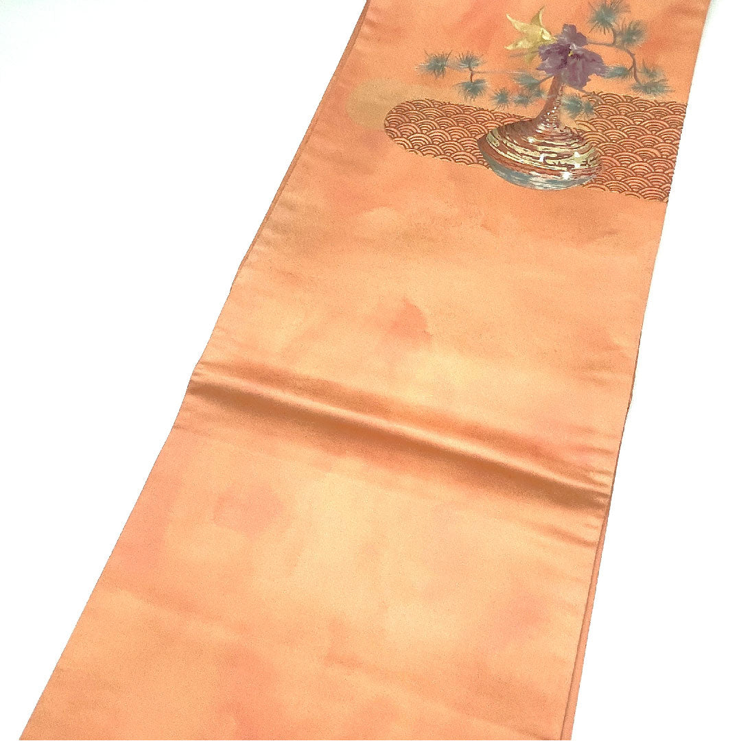 袋帯 蘇州刺繡 相良刺繡 青海波 花瓶 帯丈448cm 正絹 Aランク ポイント柄 セミフォーマル ピンク系 1123003493313