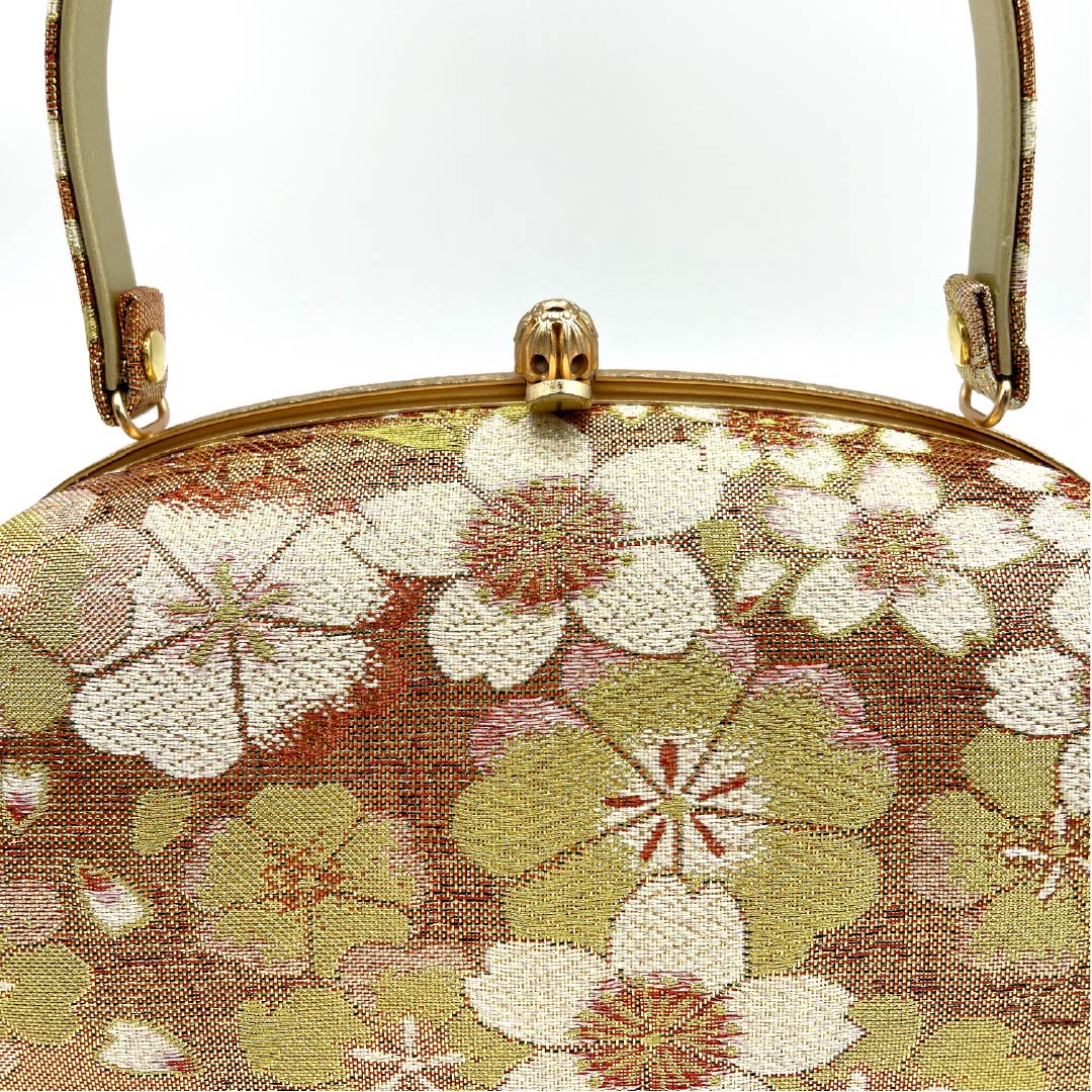 Formal Japanese style bag, Beniukon-iro (red and golden color), for furisode, cherry blossom, floral pattern, orange, S rank, 113900012226