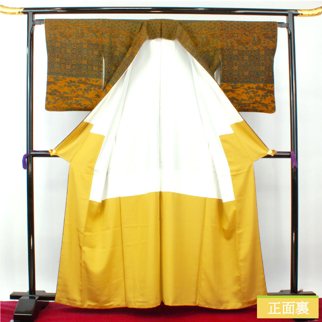 Small pattern, pure silk, length 161.5cm, sleeve length 65cm, lined, yellow oak color, stencil dyeing, auspicious motif, S rank, yellow, 1115004192423