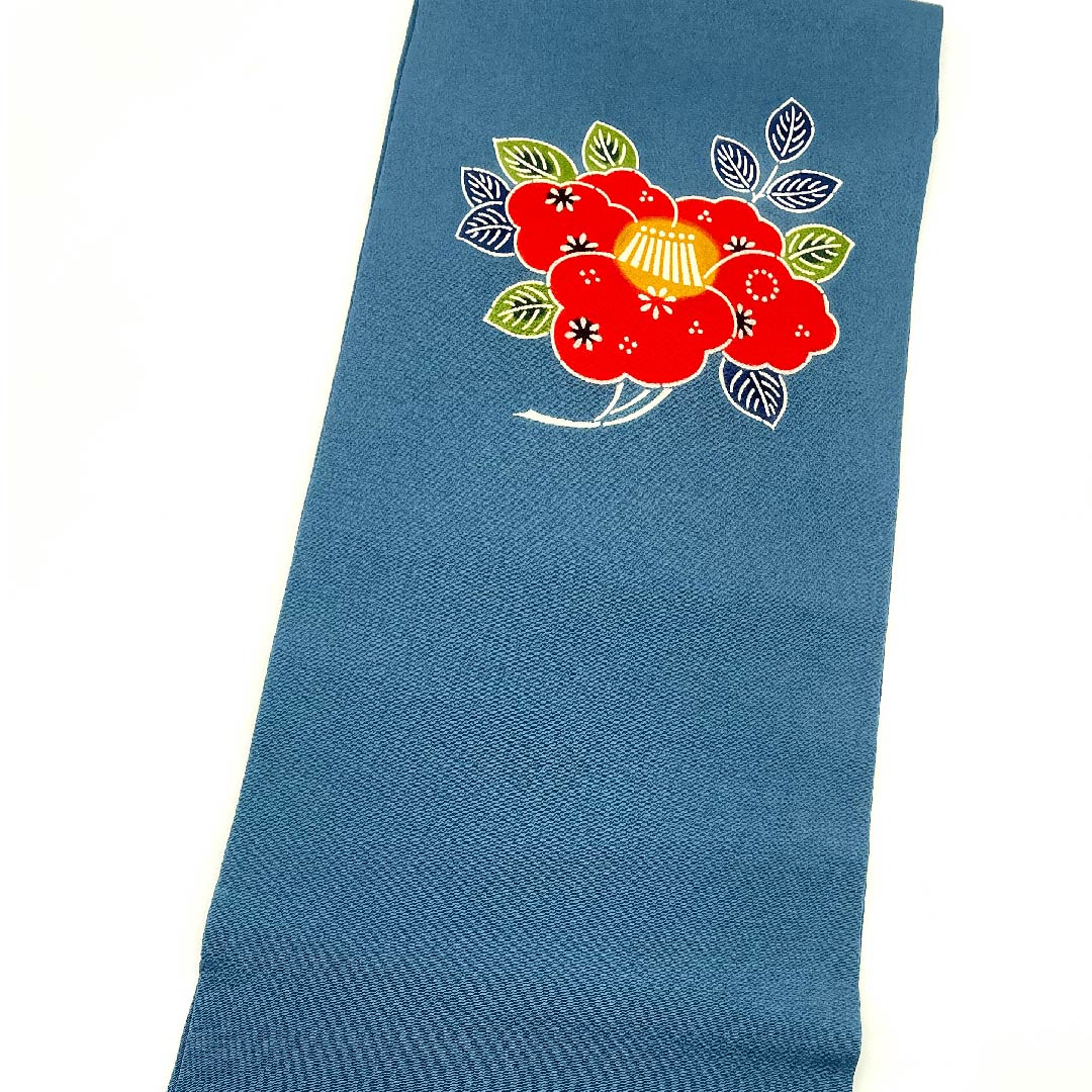 名古屋帯 納戸色 京紅型 栗山工房 椿 帯丈362cm 正絹 Sランク ポイント柄 カジュアル 青系 1124005272317  名古屋仕立て