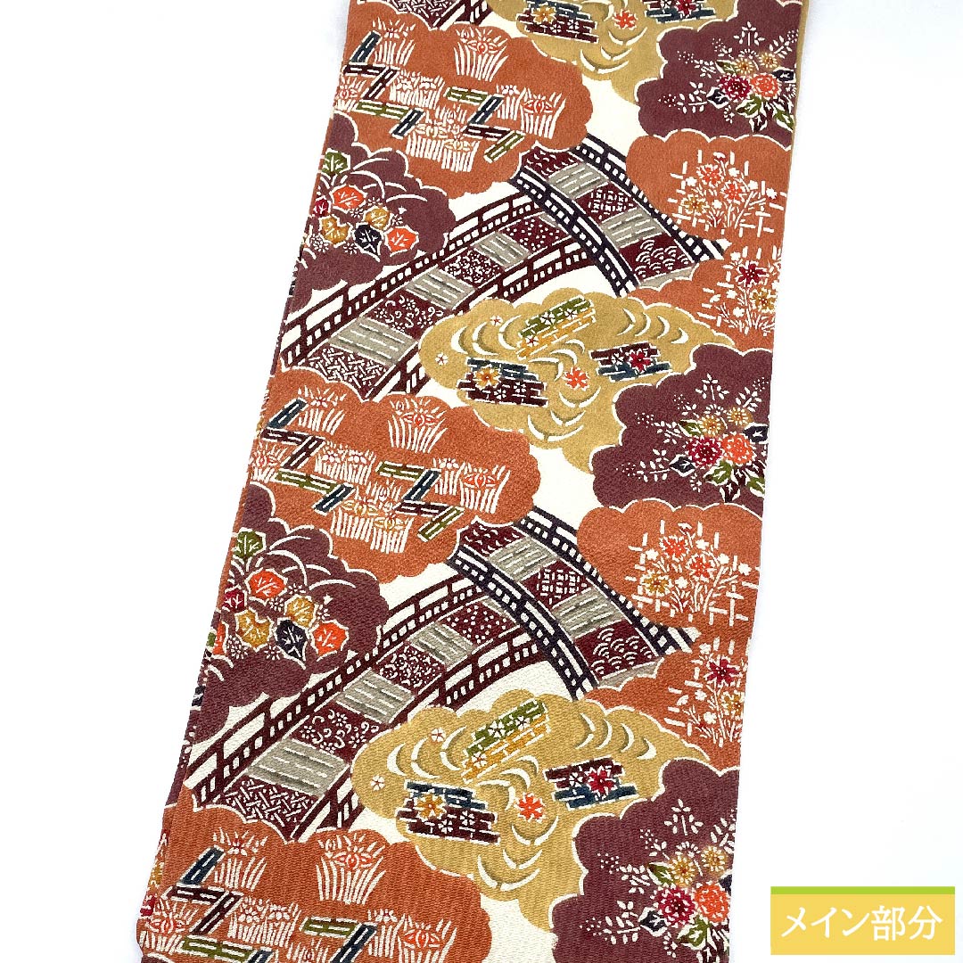 Nagoya obi, natural color, stencil dyeing, Kyo Bingata, classic pattern, cloud pattern, crepe fabric, obi length 362cm, pure silk, S rank, six-pass, casual, white, 1124005802311, Nagoya style