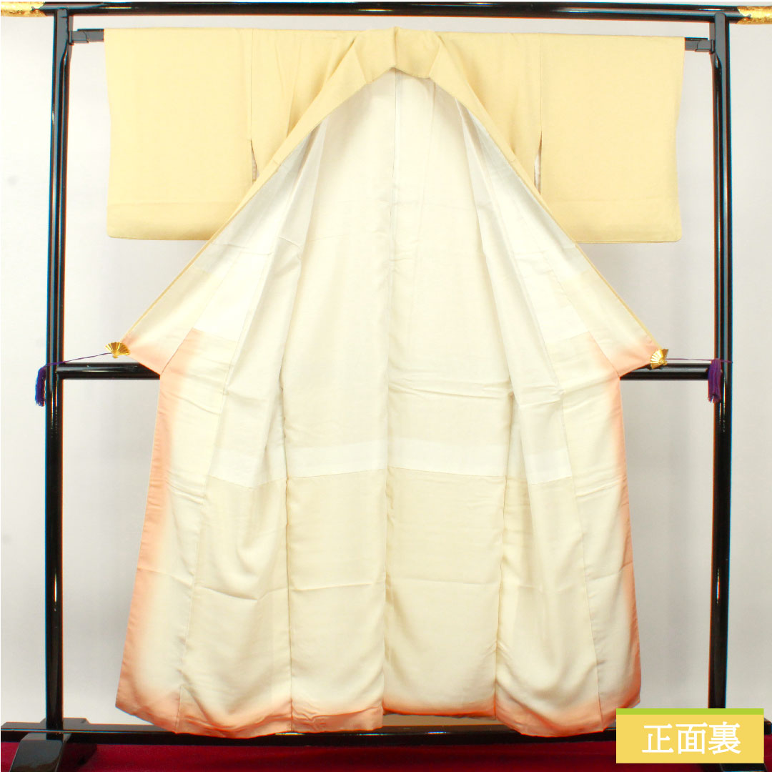 Plain color, pure silk, length 155.5cm, sleeve length 64.5cm, Tokyo white brown, plain color, plum blossom pattern, lined, A rank, yellow, 1114001463323
