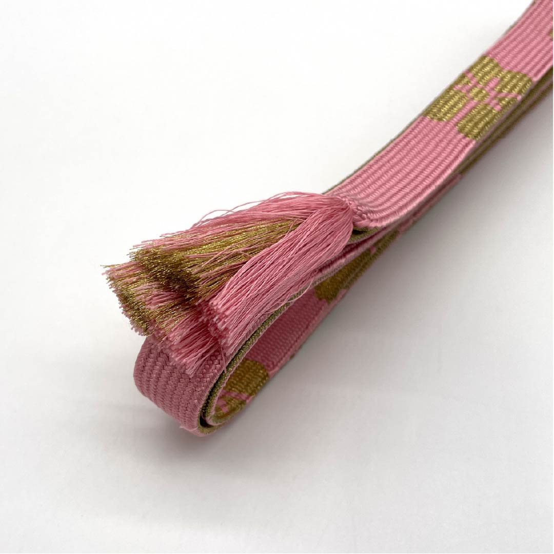 S-Rank Silk Obijime (Sash Band) in Medium Crimson (Nakano Kurenai Iro) for Furisode Kimono (Furisode). Classic Floral Pattern. Approximately 162cm Long, 2cm Wide. Formal, Pink. Product Number: 1135004072313