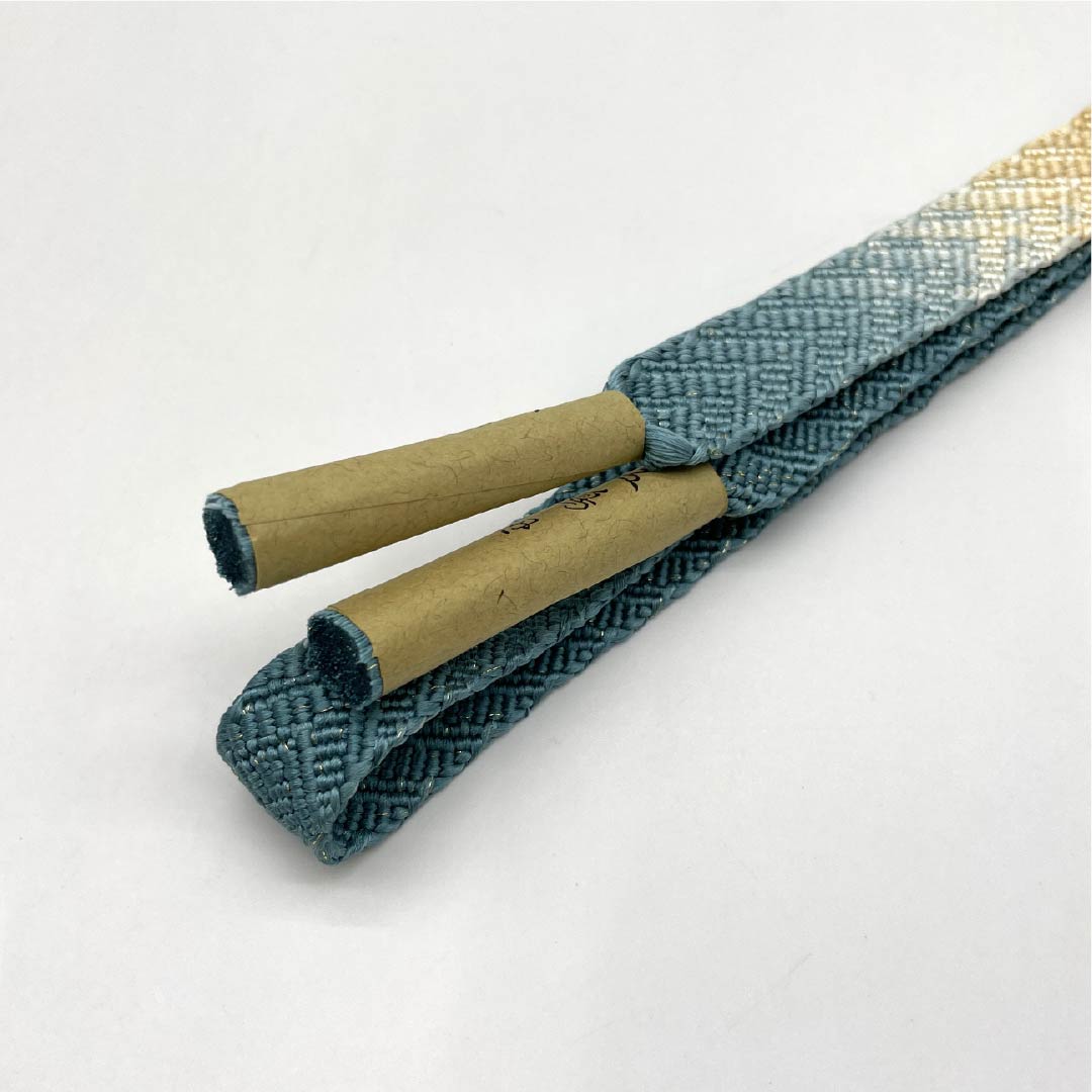 (Like new) Silk Obi-jime (sash band) made with Goshima string, in rusty light blue (sabi asagiiro), hand-knit, approximately 165cm long and 2cm wide, suitable for semi-formal wear, blue tones, product number 1135004911317