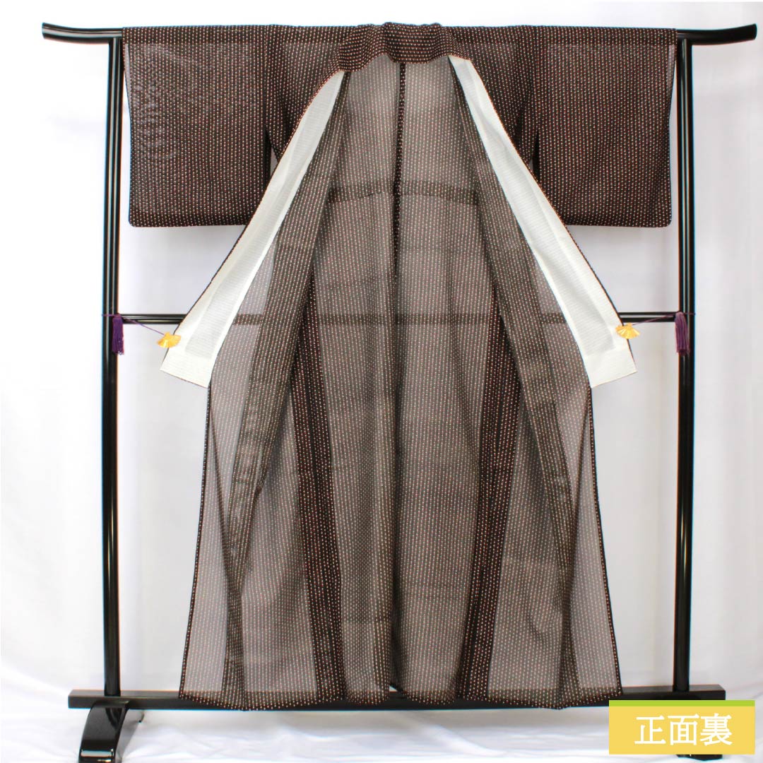 Summer kimono, polyester, small pattern, length 157cm, sleeve length 63.5cm, dot pattern, washable kimono, silk, A rank, black, 1132002223310