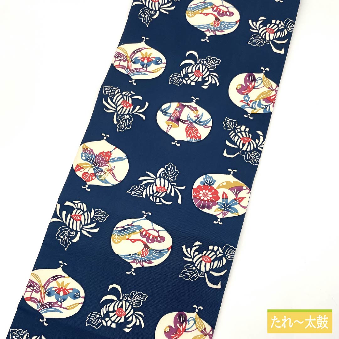 Nagoya obi, deep indigo, Kyoto Bingata, floral pattern, crane, obi length 353cm, pure silk, S rank, full length, casual, navy blue, 1124007252318, Nagoya style