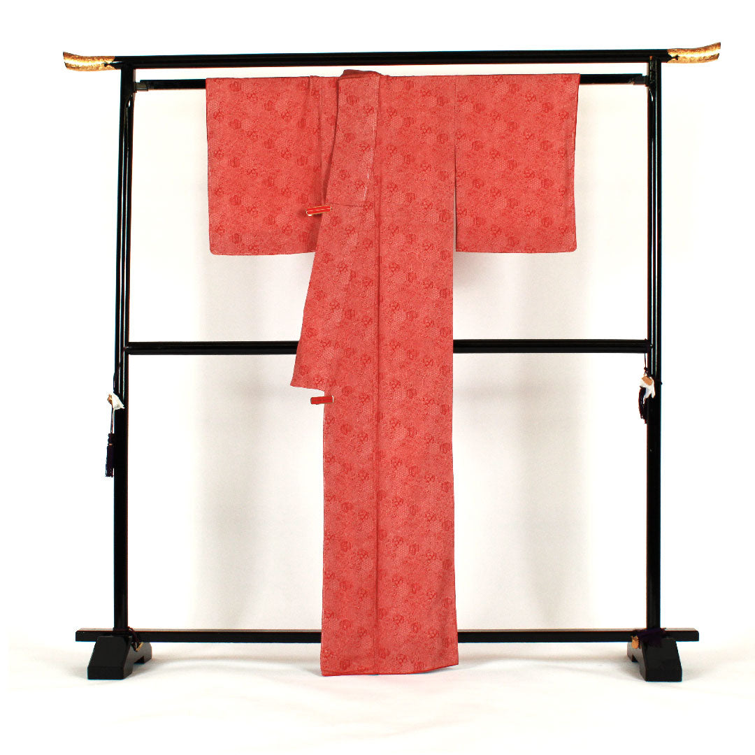 Komon, Length 164cm, Sleeve length 64cm, Awase, Butterfly and peacock feathers, Pure silk, S rank, Vermilion, 1115000572316