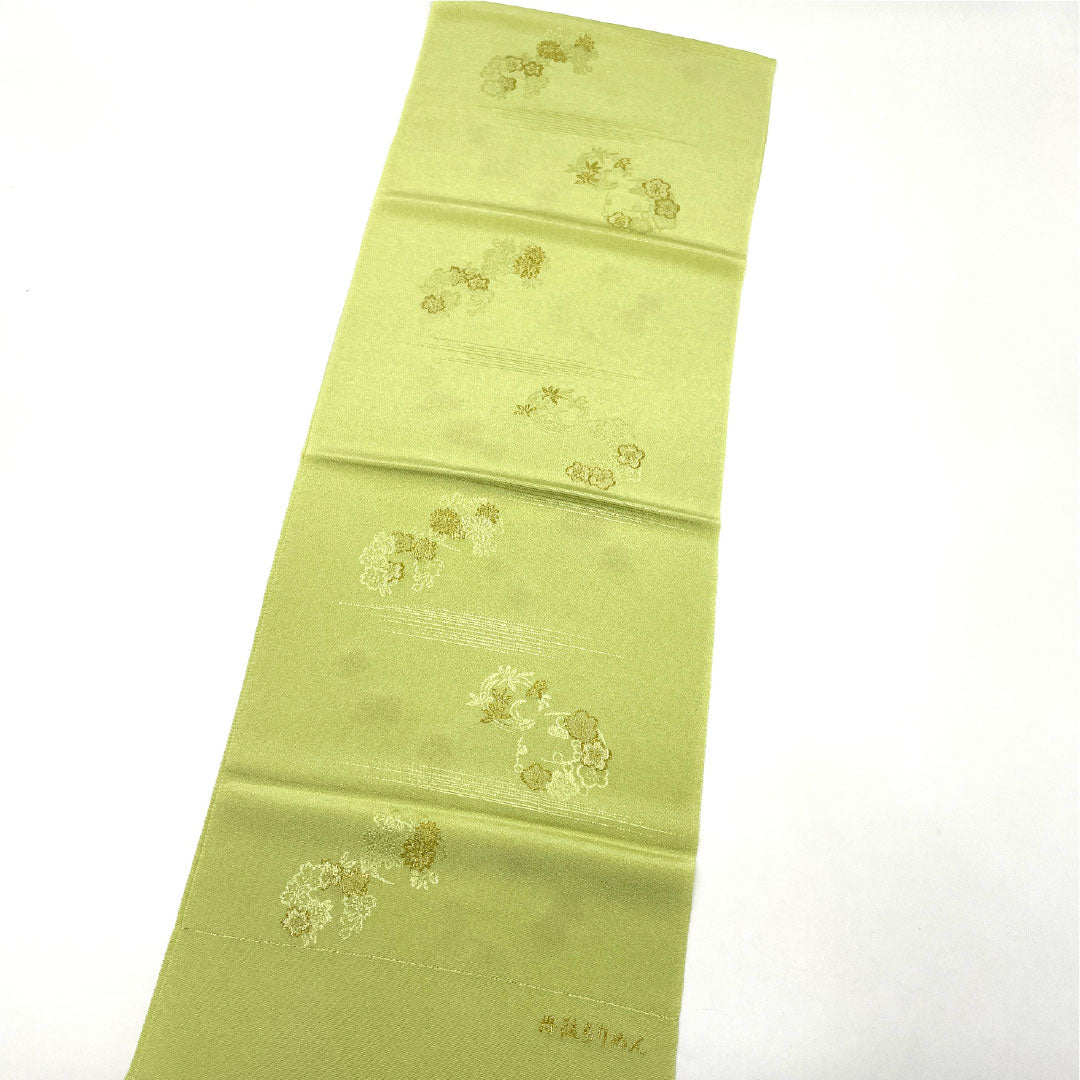 （新古品）帯揚げ 正絹 NEWランク セミフォーマル 若芽色（わかめいろ） 丹後ちりめん 花柄 刺繍 長さ約172cm 幅約28.5cm 緑系 1136001251919