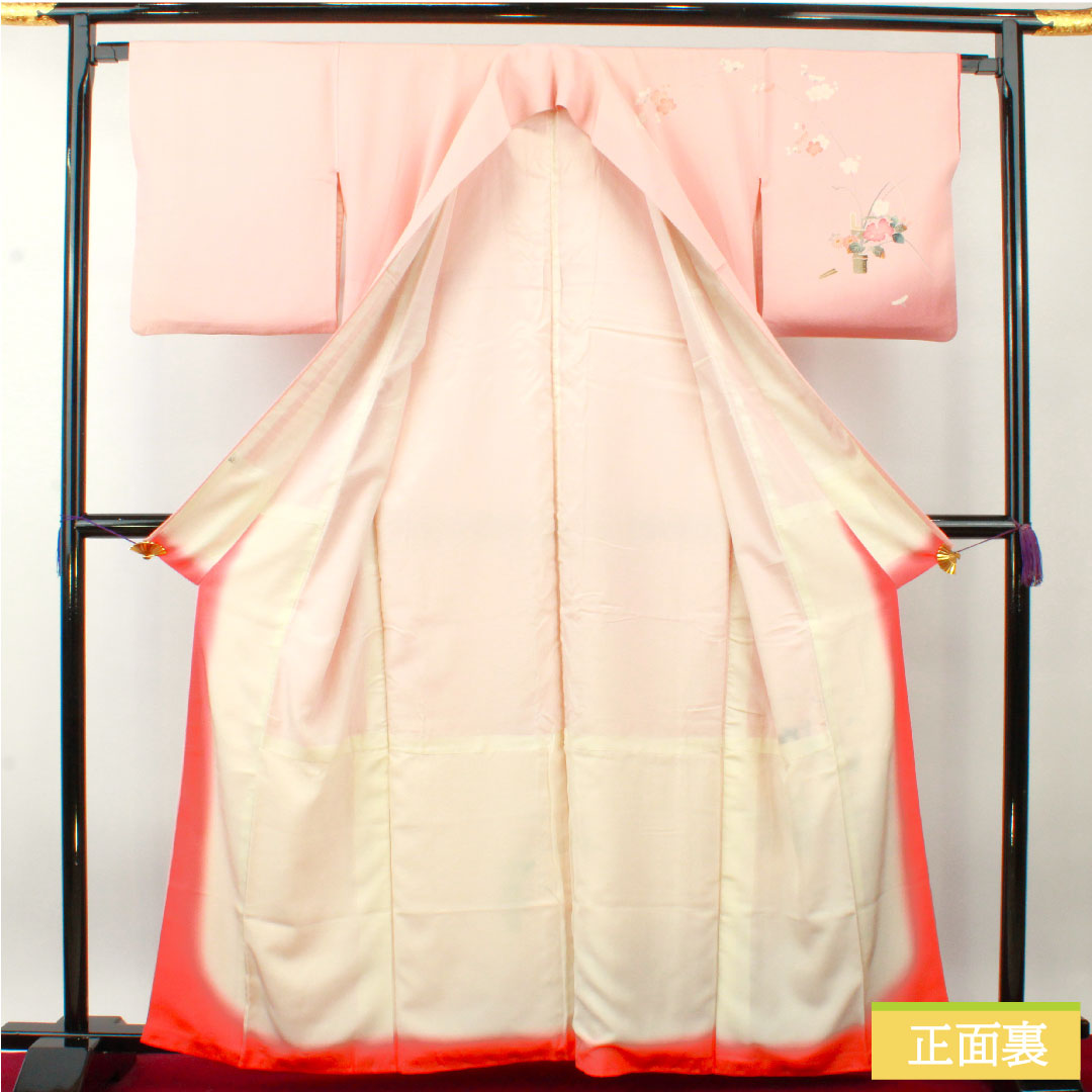訪問着 正絹 袷 身丈161.5cm 裄丈65.5cm 曙色（あけぼのいろ） 京友禅 草花模様 Aランク ピンク系 1112004363413
