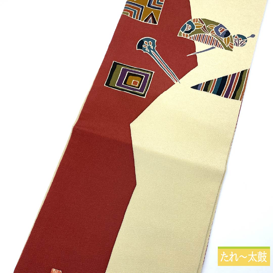 名古屋帯 生成り色（きなりいろ） 京紅型 かんざし ちりめん地 帯丈380cm 正絹 Sランク ポイント柄 カジュアル クリーム系 1124006662415 名古屋仕立て