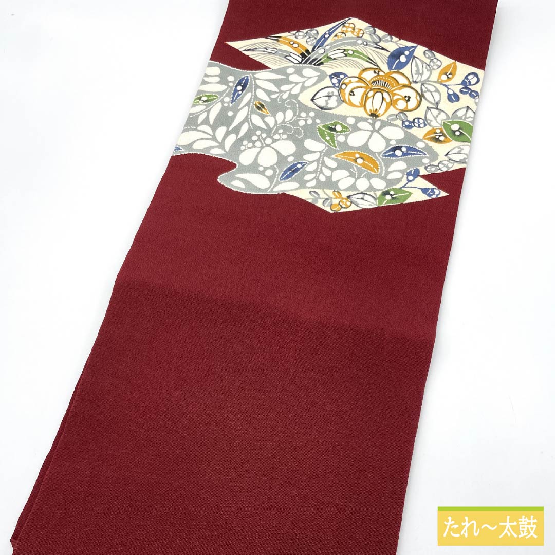 Nagoya obi, shrimp color, crepe fabric, Tsujigahana, obi length 366cm, pure silk, S rank, point pattern, casual, vermilion, 1124007482316, Nagoya style