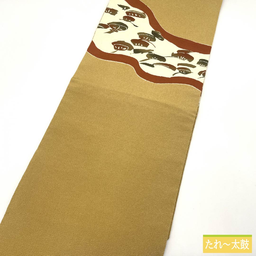 名古屋帯 正絹 Sランク 麦藁色（むぎわらいろ） 型染 松 帯丈331cm ポイント柄 カジュアル 黄系 1124009762323 名古屋仕立て