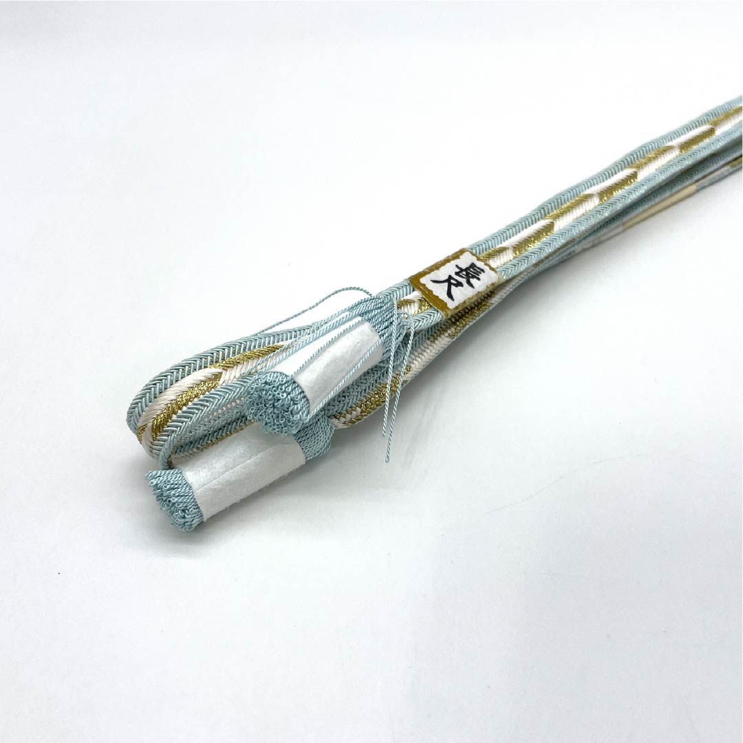 (Brand New) Pure Silk Obi-jime (Sash Band) in Indigo-White (Aijiroiro) - Long, Suiran Kobo, Arrow Feather Pattern, Approximately 186cm Long, Approximately 1.5cm Wide, Semi-Formal, Blue, Item Number 1135005351417