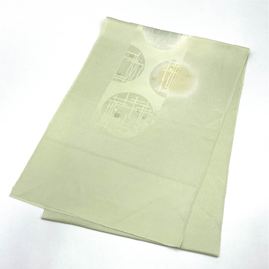 Obiage Silk S-rank Semi-formal Light Willow Green TANGO CHIRIMEN Abstract Pattern Length approx. 176cm Width approx. 30cm Green 1136002852919
