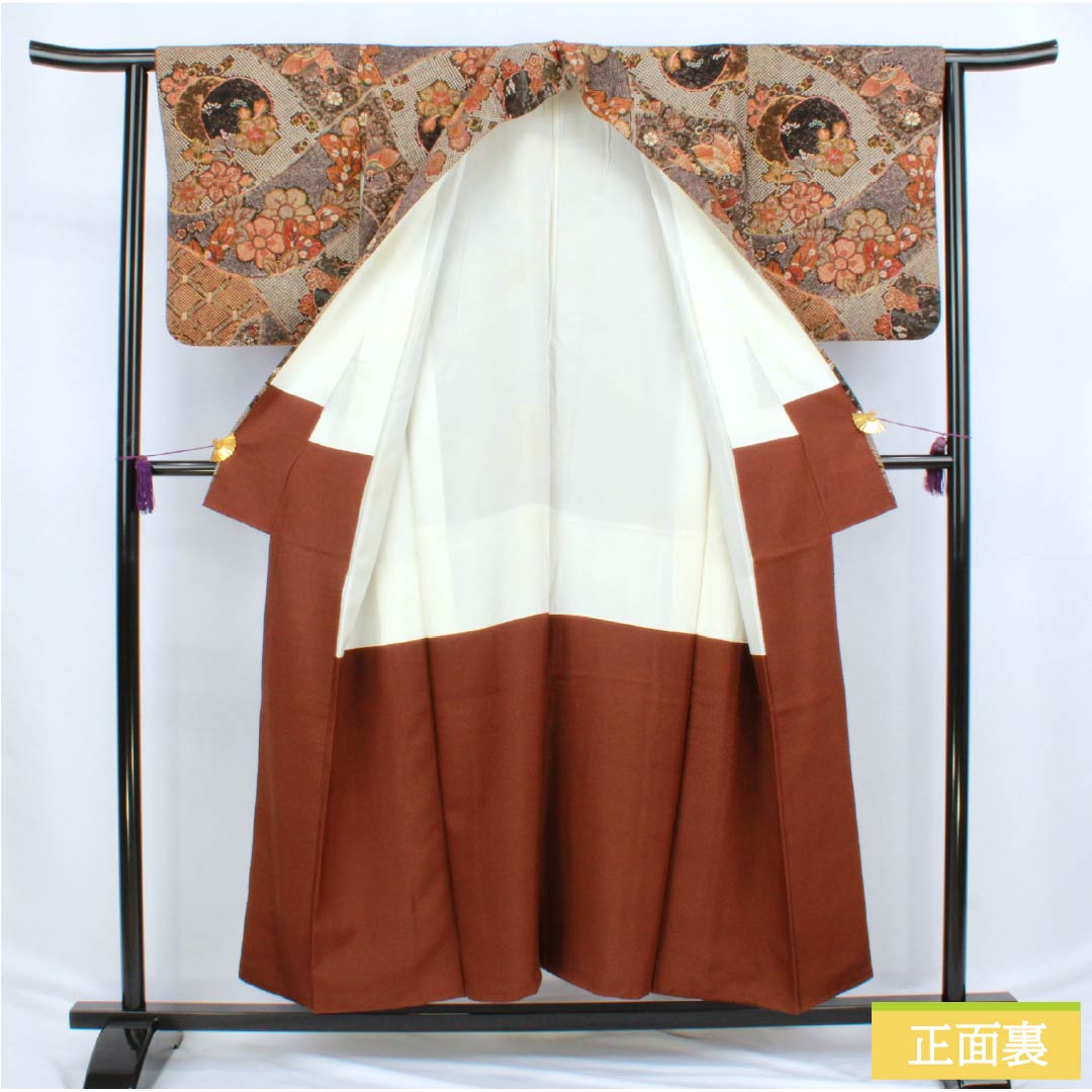 小紋 正絹 Aランク 身丈152cm 裄丈62cm 袷 型染 古典柄 茶系 1115006503214