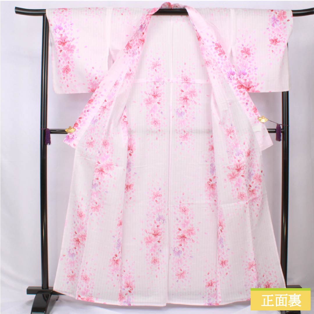 浴衣 木綿 身丈164cm 裄丈66cm Aランク 単衣 ピンク系 桜色（さくらいろ） 洋花 ラメ 1118006213413