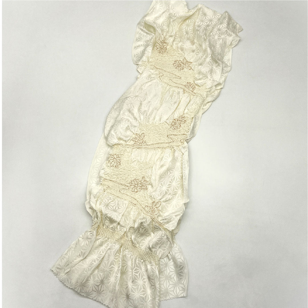 （新古品） 帯締め・帯揚げセット 正絹 NEWランク 白色（しろいろ） 古典柄 流水 花 長さ約156cm 幅約1.4cm フォーマル 白系 1141000481311