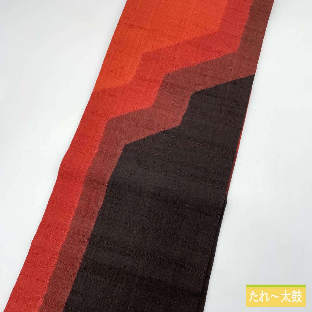Nagoya obi, pongee fabric, tie-dyed, geometric pattern, obi length 359cm, pure silk, S rank, six-pass, casual, gradation style, 1124008132399, Nagoya style