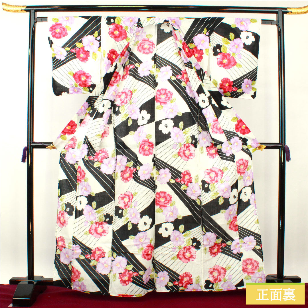 Yukata Cotton Length 163.5cm Sleeve length 64cm S rank Single layer Monotone Camellia 1118005092427