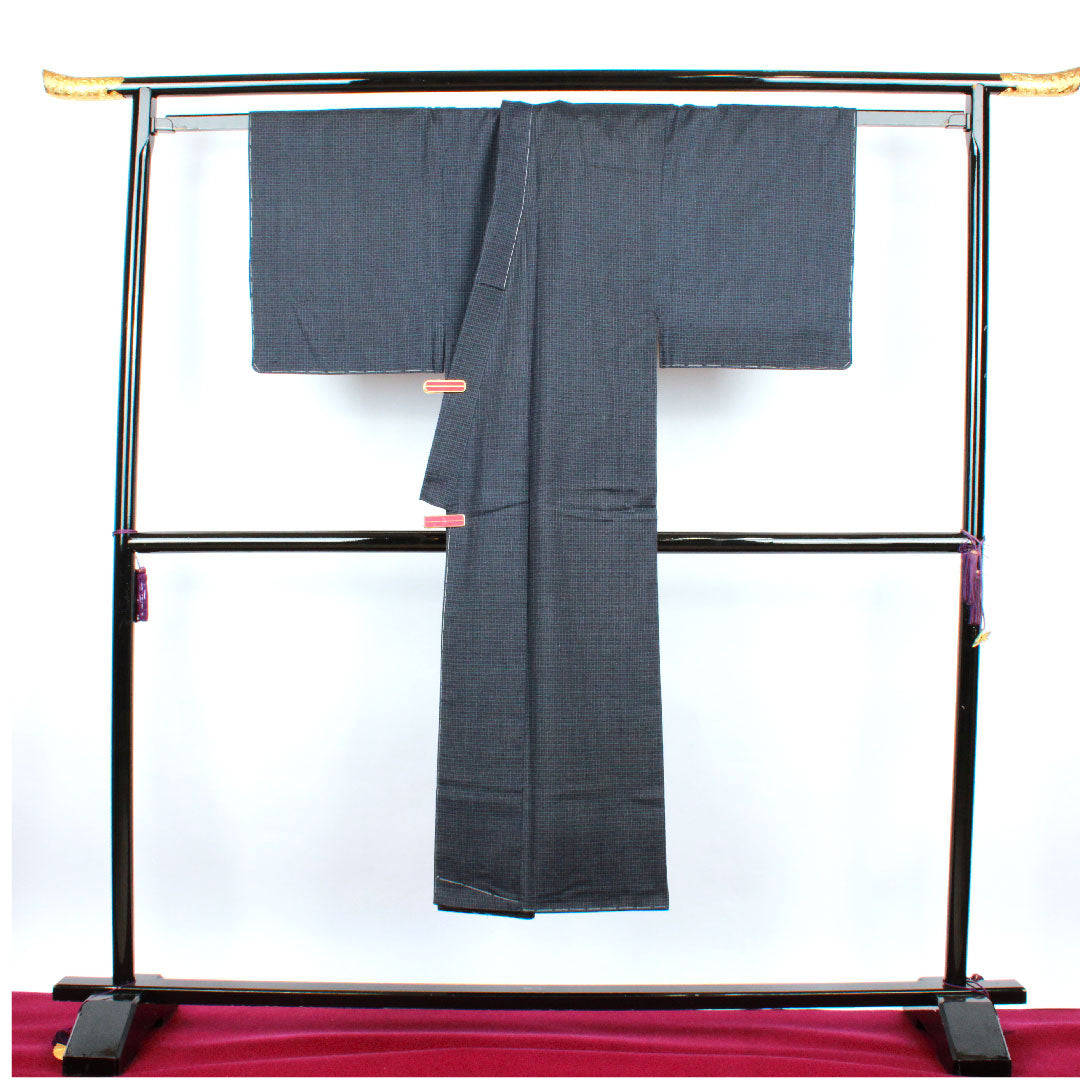 Men's, Length 137.5cm, Sleeve length 66.5cm, Check pattern, Pure silk, S rank, Lined, Navy blue, 1119000422318