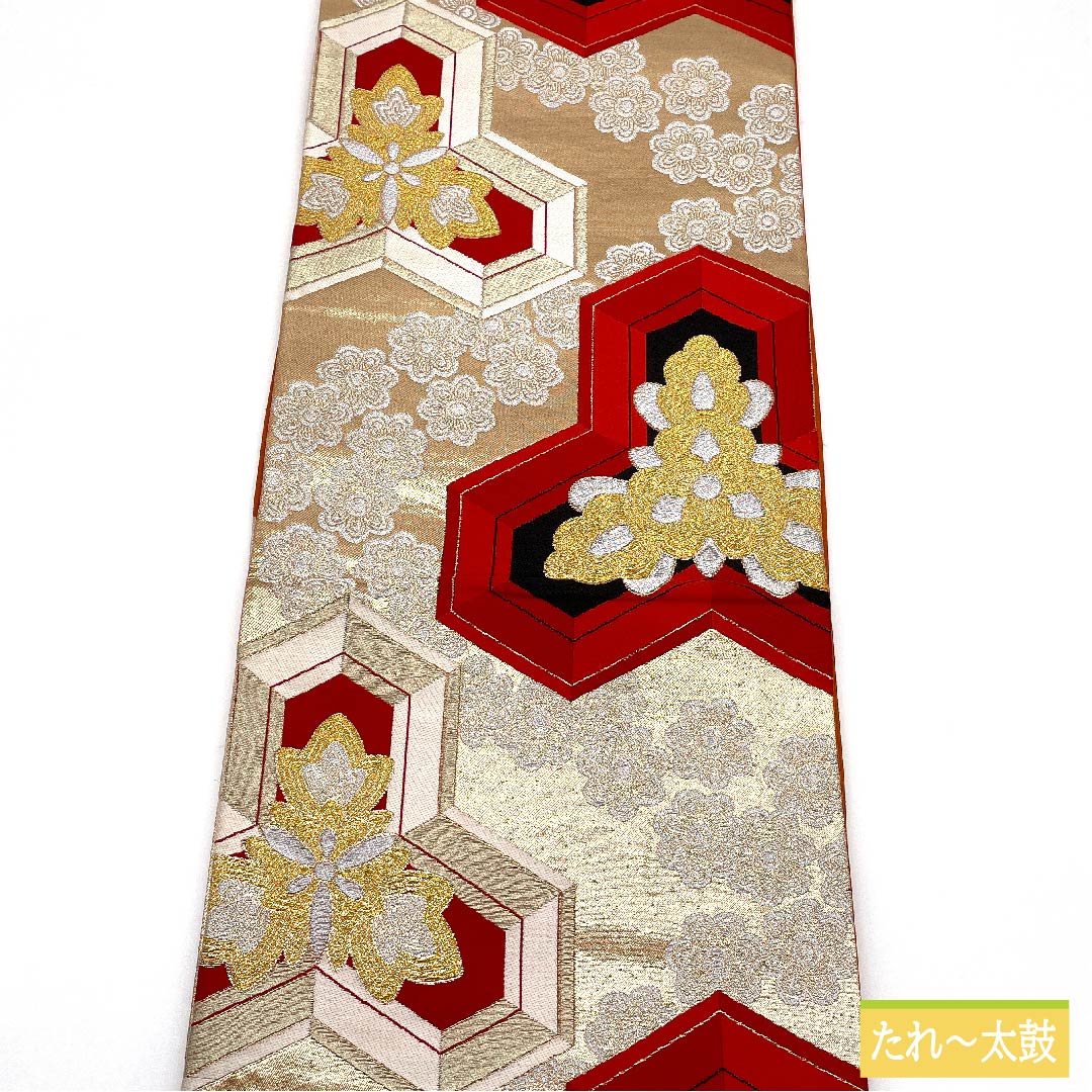 袋帯 正絹 金色（きんいろ） 亀甲 華文 帯丈412cm Sランク 六通 フォーマル 金系 1123011932321