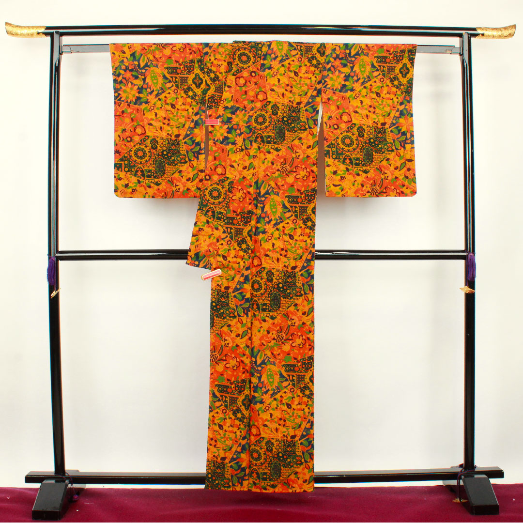 小紋 身丈159.5cm 裄丈63.5cm 袷  更紗模様  正絹 Sランク グラデ 1115002502399