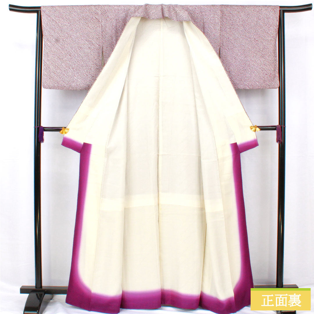 Small pattern, pure silk, length 163cm, sleeve length 63.5cm, lined, grape purple, all-dyed, Hikita-dyed, A-rank, purple, 1115004663420